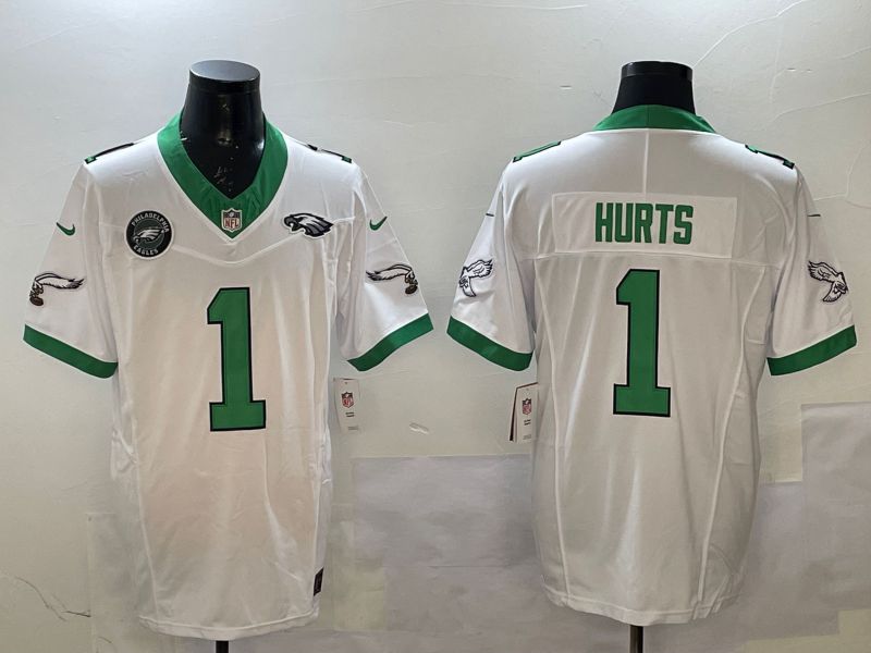 Men Philadelphia Eagles #1 Hurts White Retro three generations 2025 Nike Vapor Limited NFL Jersey style 5->philadelphia eagles->NFL Jersey